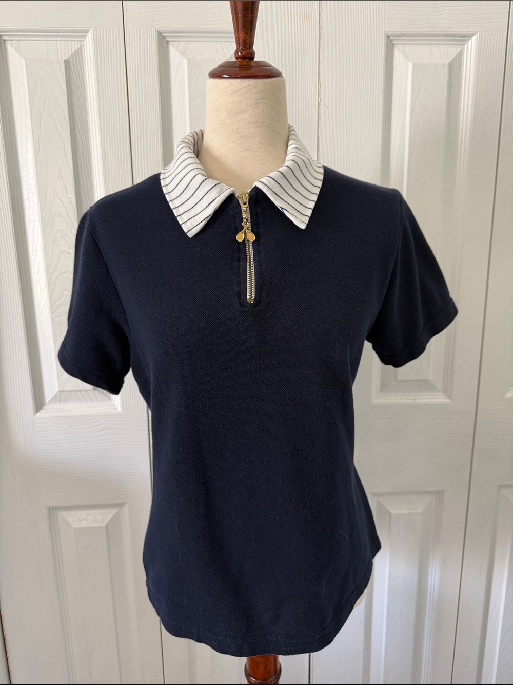 Vintage 80s 90s Navy Short-Sleeve Tennis Polo Tee Sz M